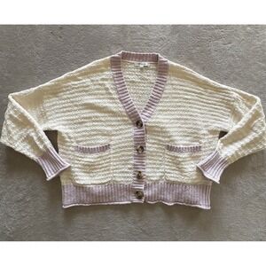Madewell Colorblock Textured Cotton Cardigan Sweater Ivory Lavender Purple Small